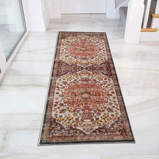 Vintage Persian Boho Runner Rug Non-slip TPR Backing Indoor Mat