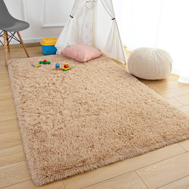 Light Brown Plush Rug Soft Area Rug For Bedroom