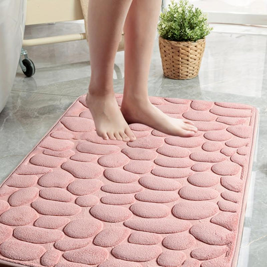 Memory Foam Bath Rug Cobblestone Embossed Bathroom Mat