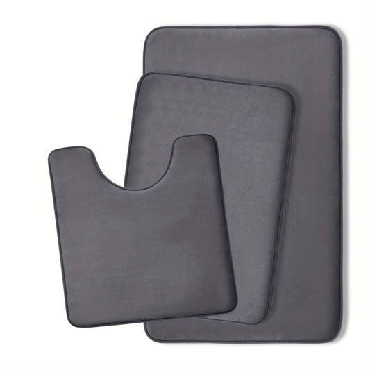 3pcs Extra Thick Memory Foam Bath Mat Set Rapid Water Absorbent Washable Rugs