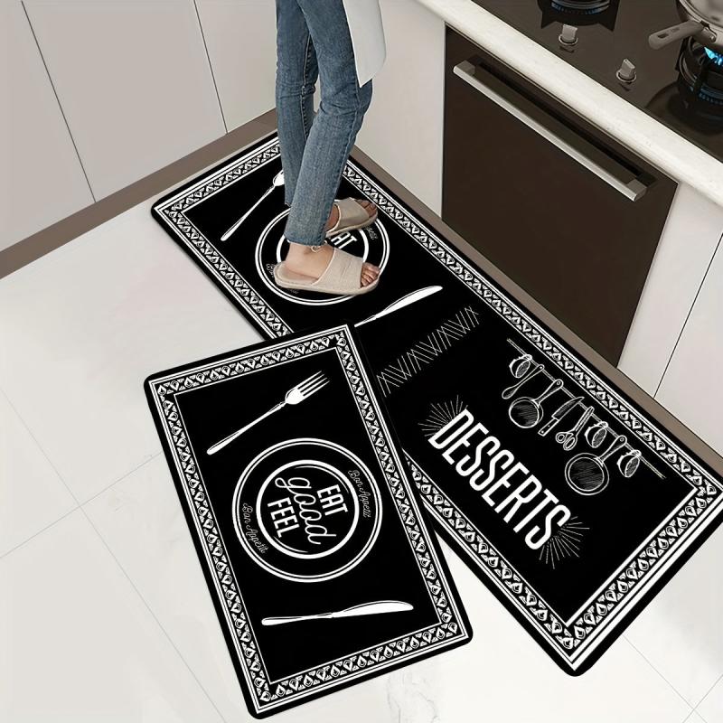 Cutlery & Letter Graphic Kitchen Rug Set