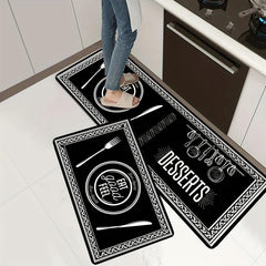 Cutlery & Letter Graphic Kitchen Rug Set
