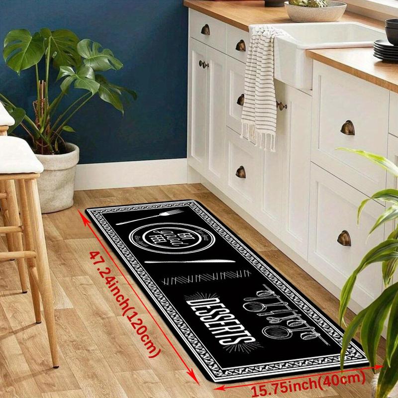 Cutlery & Letter Graphic Kitchen Rug Set