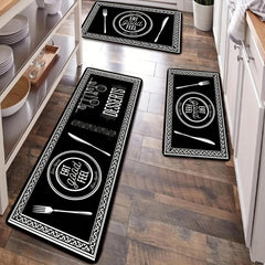 Cutlery & Letter Graphic Kitchen Rug Set