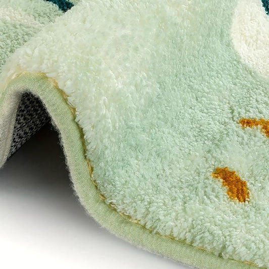 Green Plant Floor Mat Boho Bath Rug Machine Washable Soft Non Slip Home Decor