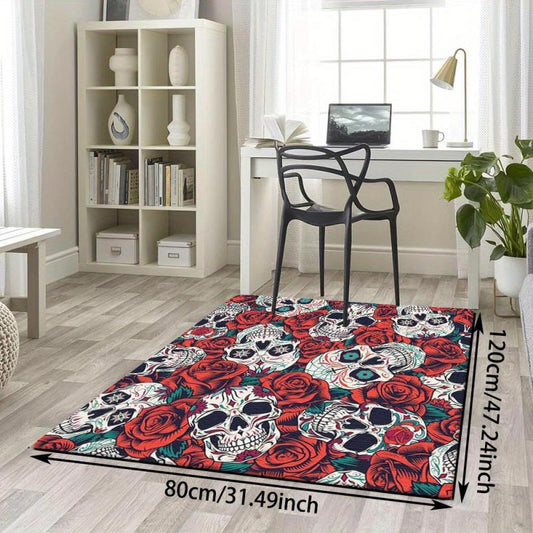 Halloween Skulls & Roses Print Non-Slip Area Rug