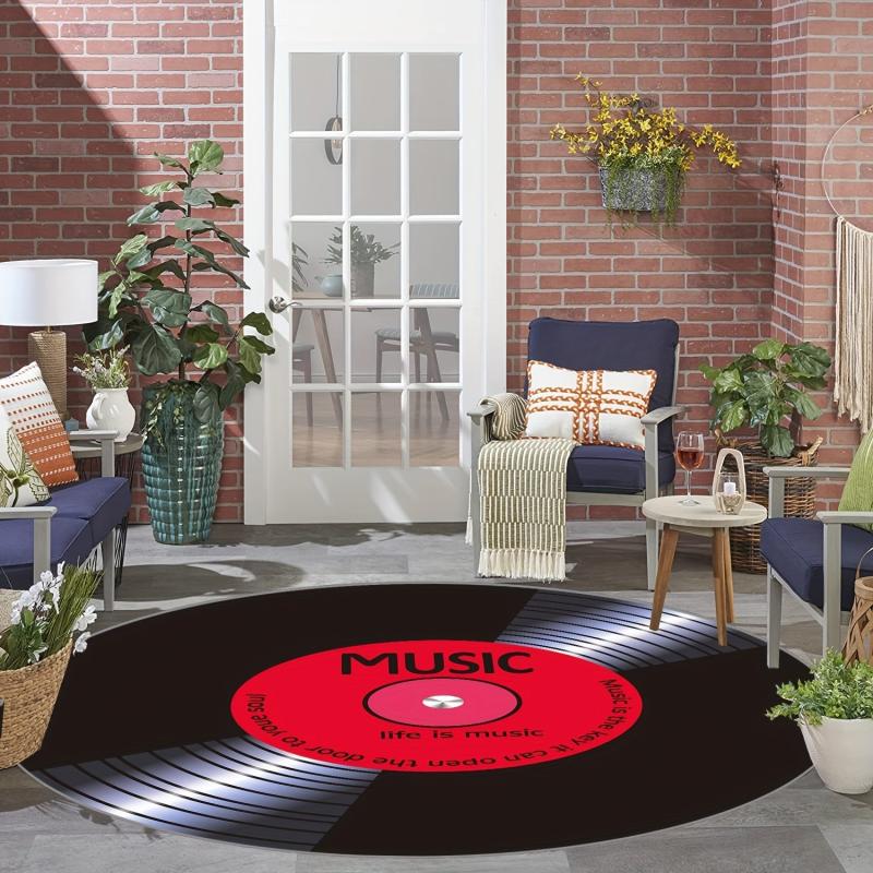 Music Record Round Area Rug for Living Room Bedroom