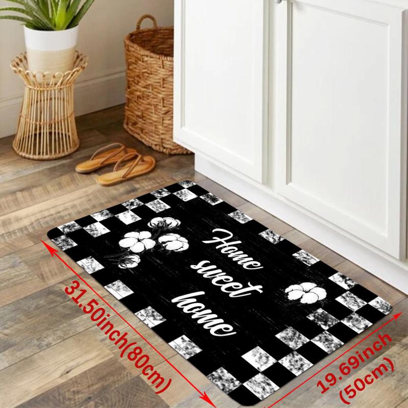 Floral & Alphabet Kitchen Floor Mat Non Slip Polyester Absorbent Bath Mat