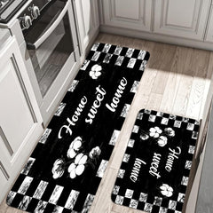 Floral & Alphabet Kitchen Floor Mat Non Slip Polyester Absorbent Bath Mat