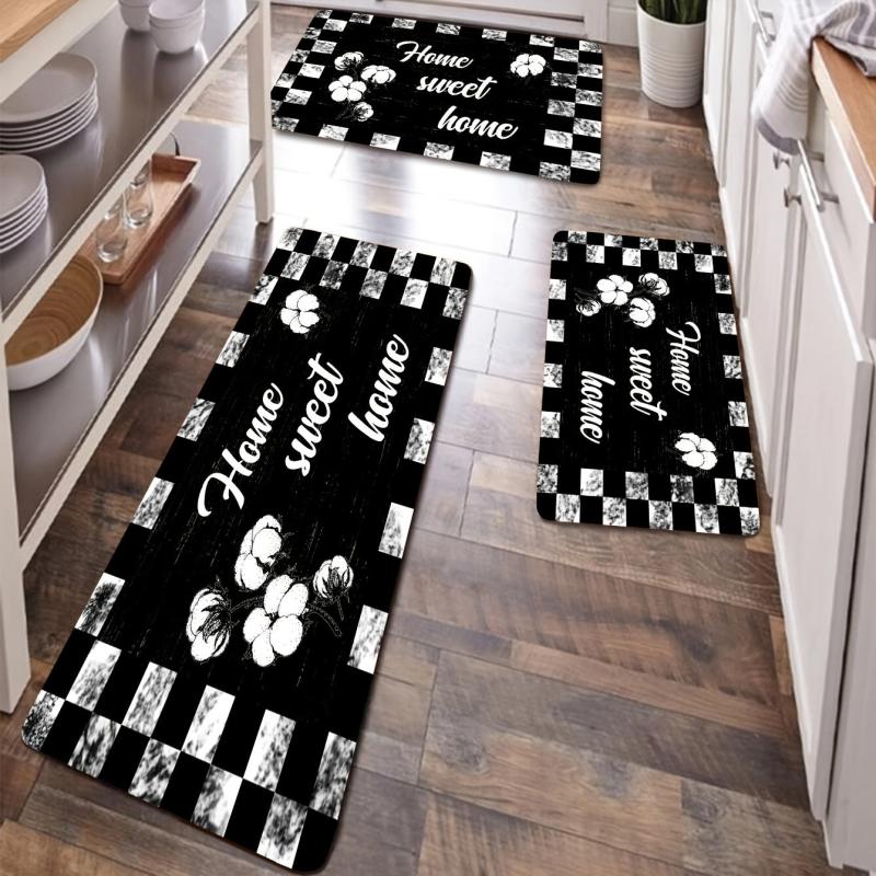 Floral & Alphabet Kitchen Floor Mat Non Slip Polyester Absorbent Bath Mat