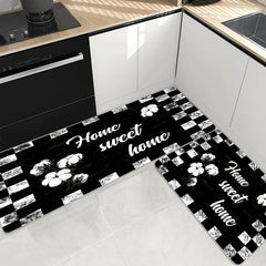 Floral & Alphabet Kitchen Floor Mat Non Slip Polyester Absorbent Bath Mat