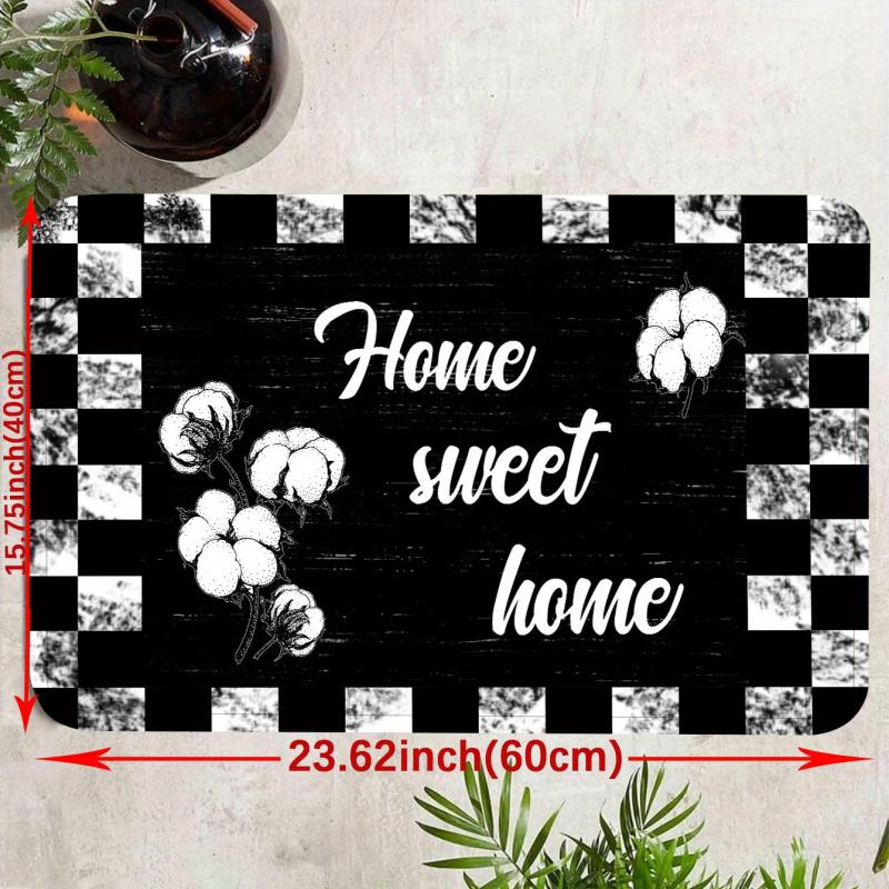 Floral & Alphabet Kitchen Floor Mat Non Slip Polyester Absorbent Bath Mat