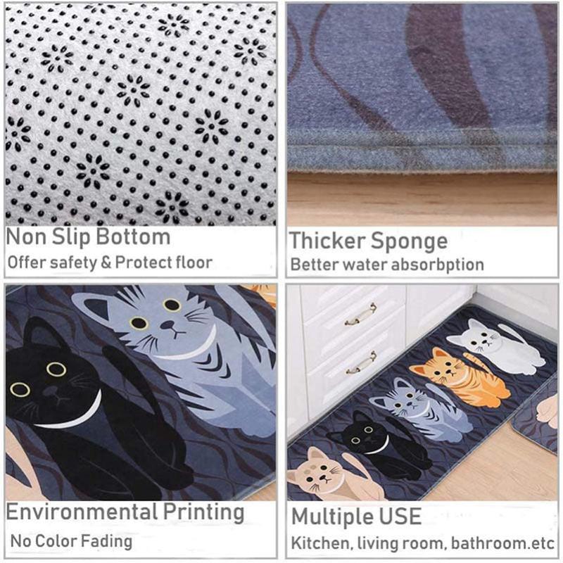 Absorbent Cat Kitchen Rug Anti Fatigue Waterproof Non Slip Carpet