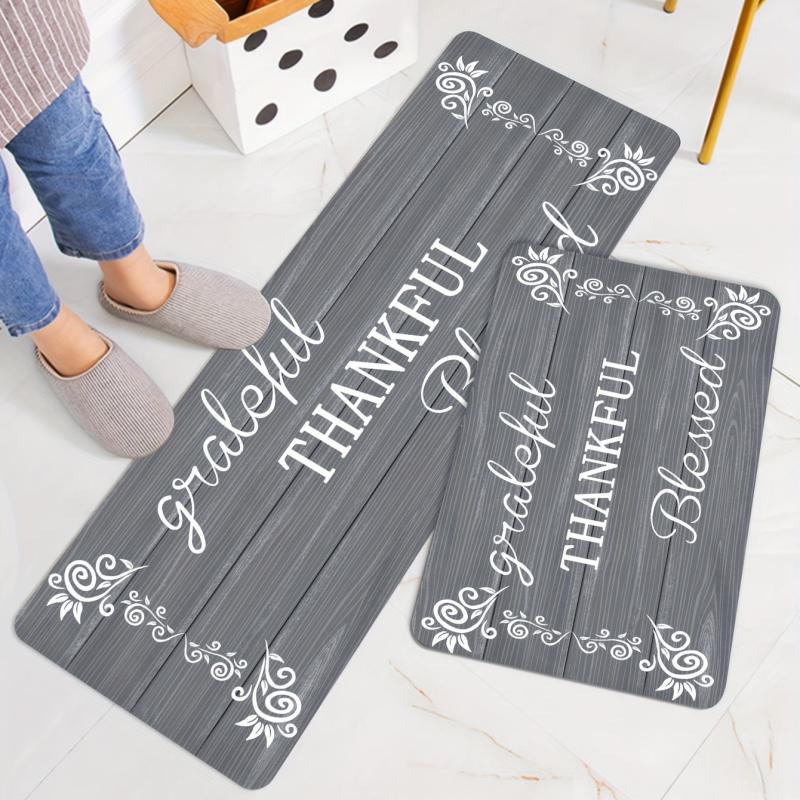 Grey Floor Letter Lace Kitchen Mat Non-slip Waterproof Mat