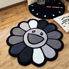 Colorful Sunflowers Round Rug Soft Area Mat Fluffy Washable Bedroom Floor Mat