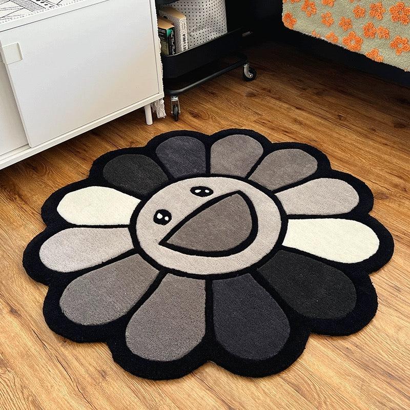 Colorful Sunflowers Round Rug Soft Area Mat Fluffy Washable Bedroom Floor Mat