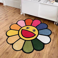 Colorful Sunflowers Round Rug Soft Area Mat Fluffy Washable Bedroom Floor Mat