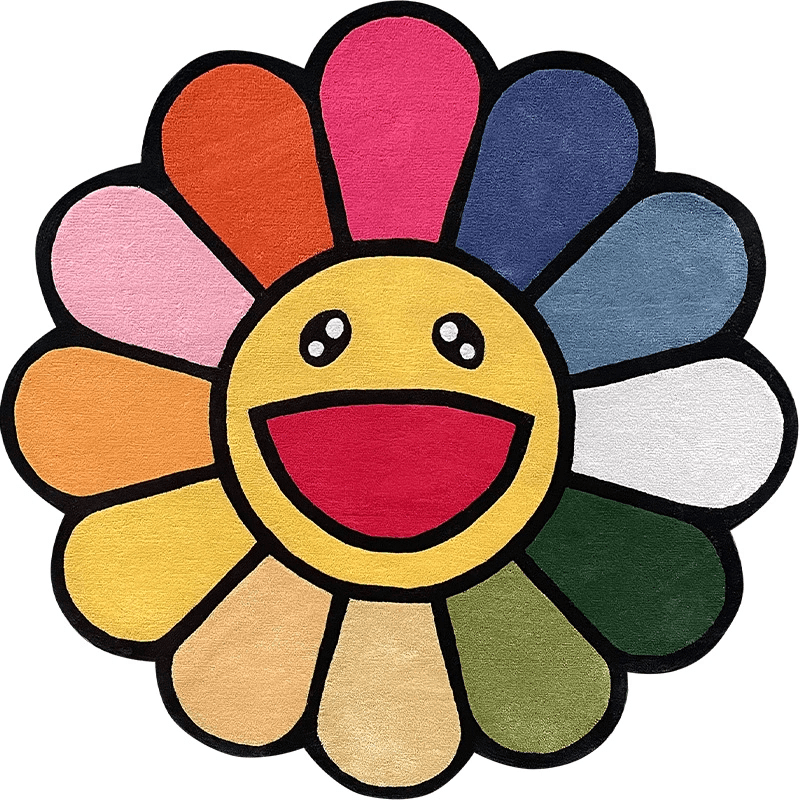 Colorful Sunflowers Round Rug Soft Area Mat Fluffy Washable Bedroom Floor Mat