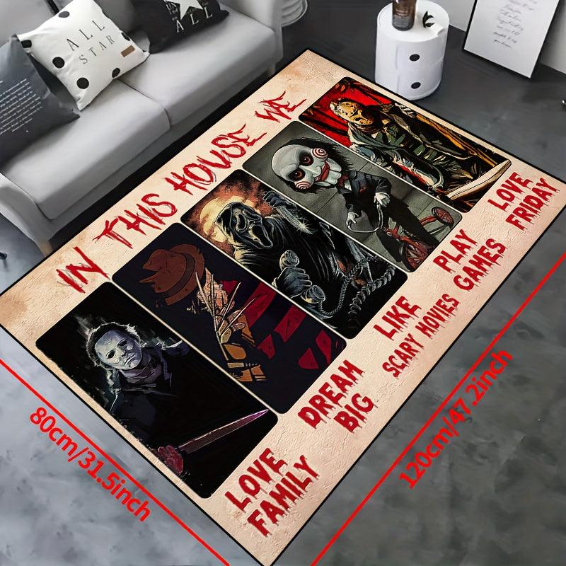 Horror Anime Floor Rug for Halloween, Machine Washable, Waterproof Carpet