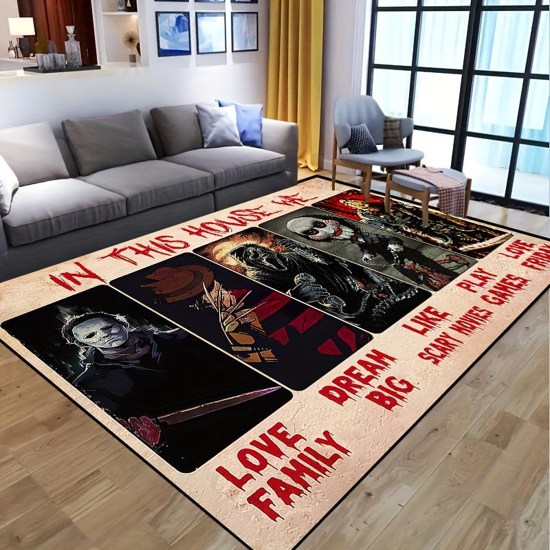 Horror Anime Floor Rug for Halloween, Machine Washable, Waterproof Carpet