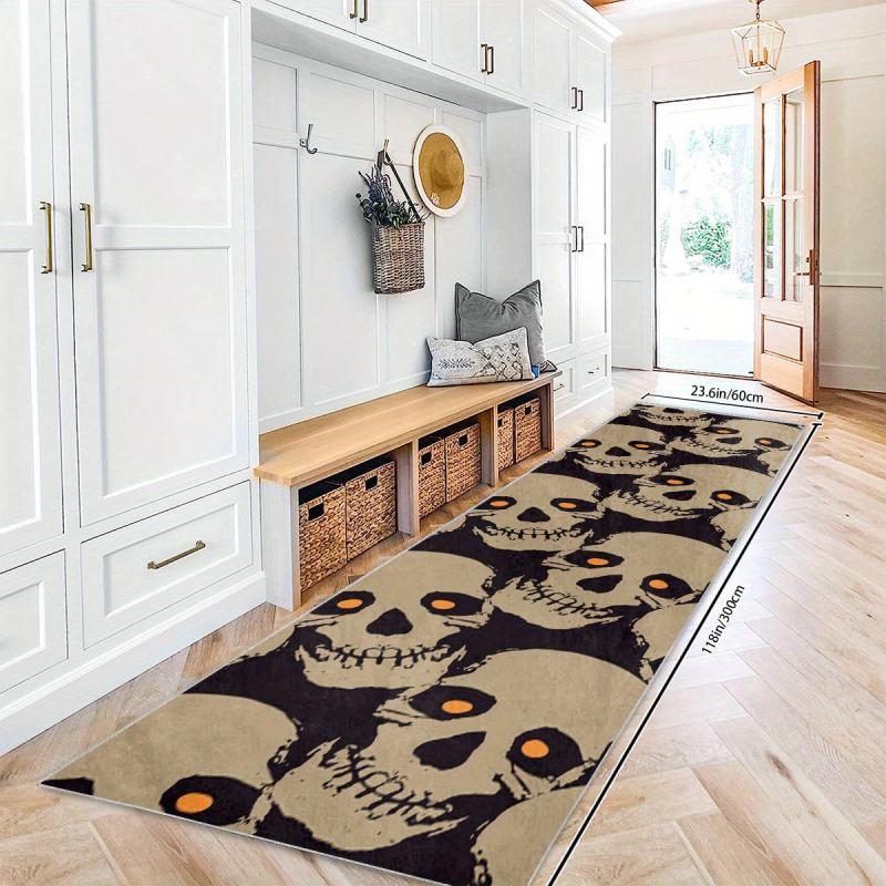 Gothic Skull Rug for Halloween Kitchen Non Slip Washable