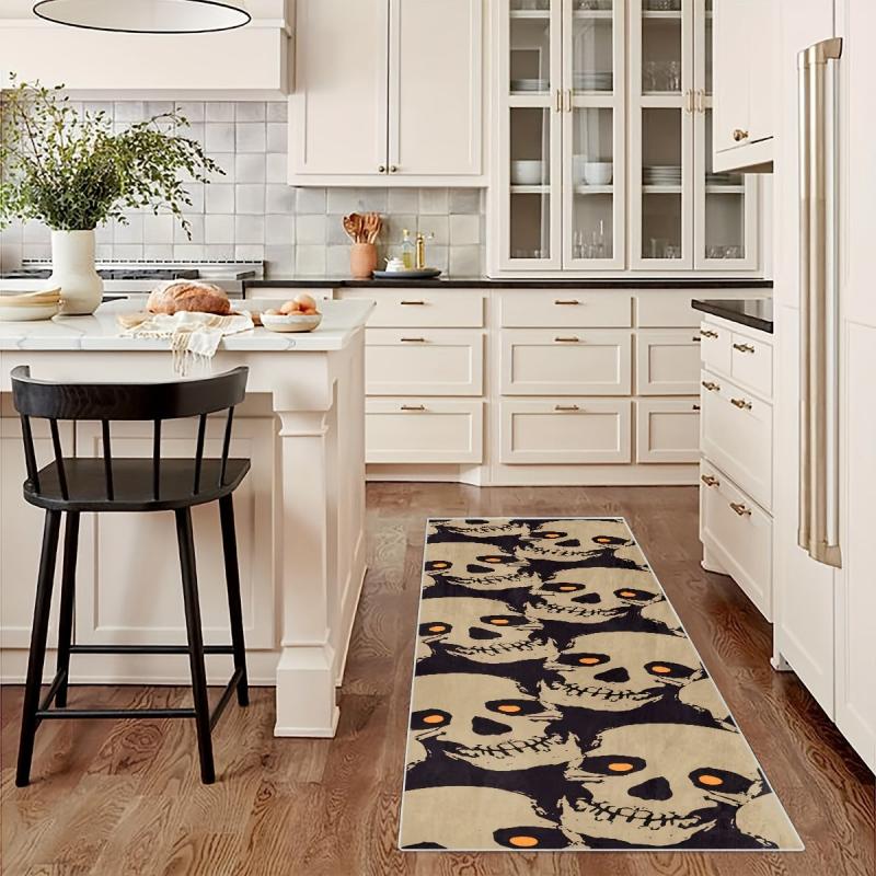 Gothic Skull Rug for Halloween Kitchen Non Slip Washable