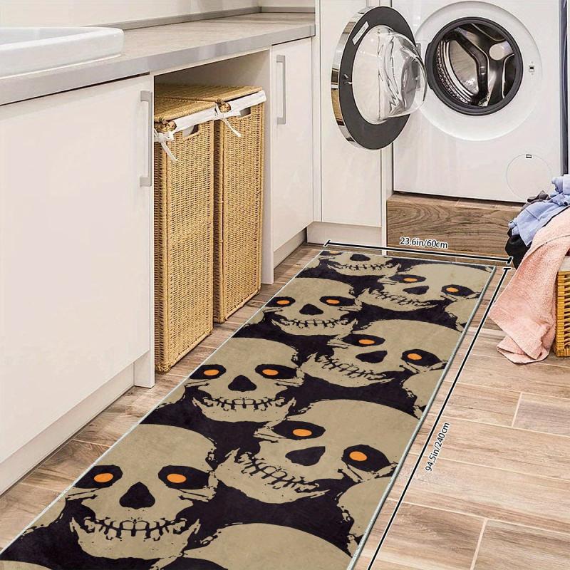 Gothic Skull Rug for Halloween Kitchen Non Slip Washable