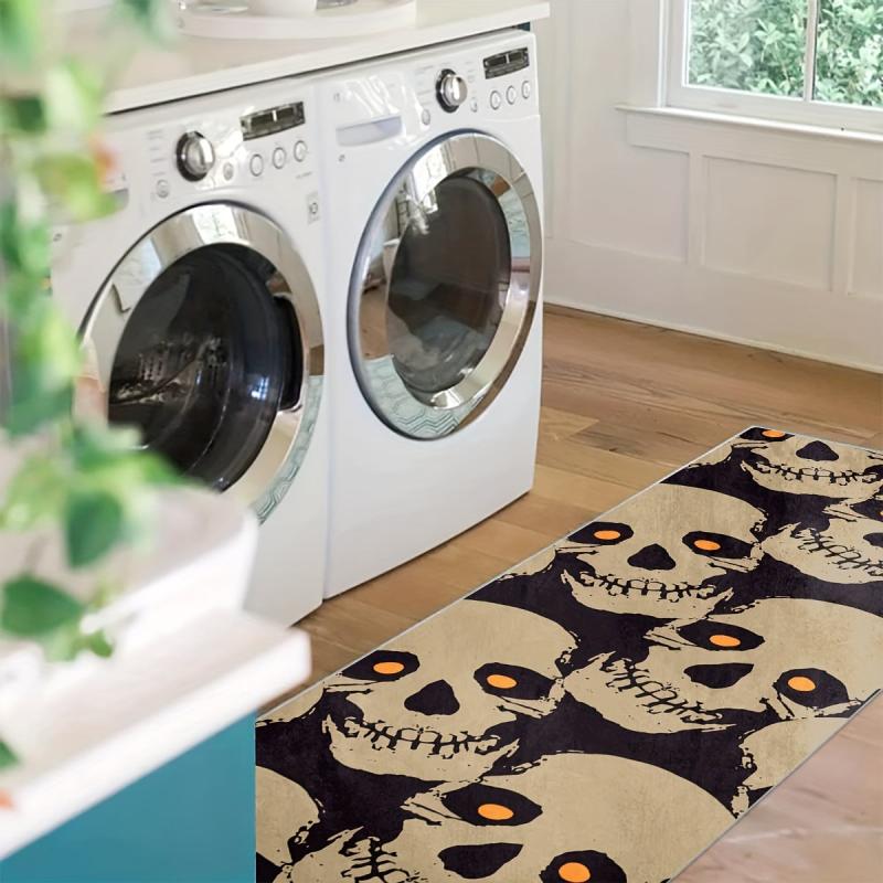 Gothic Skull Rug for Halloween Kitchen Non Slip Washable