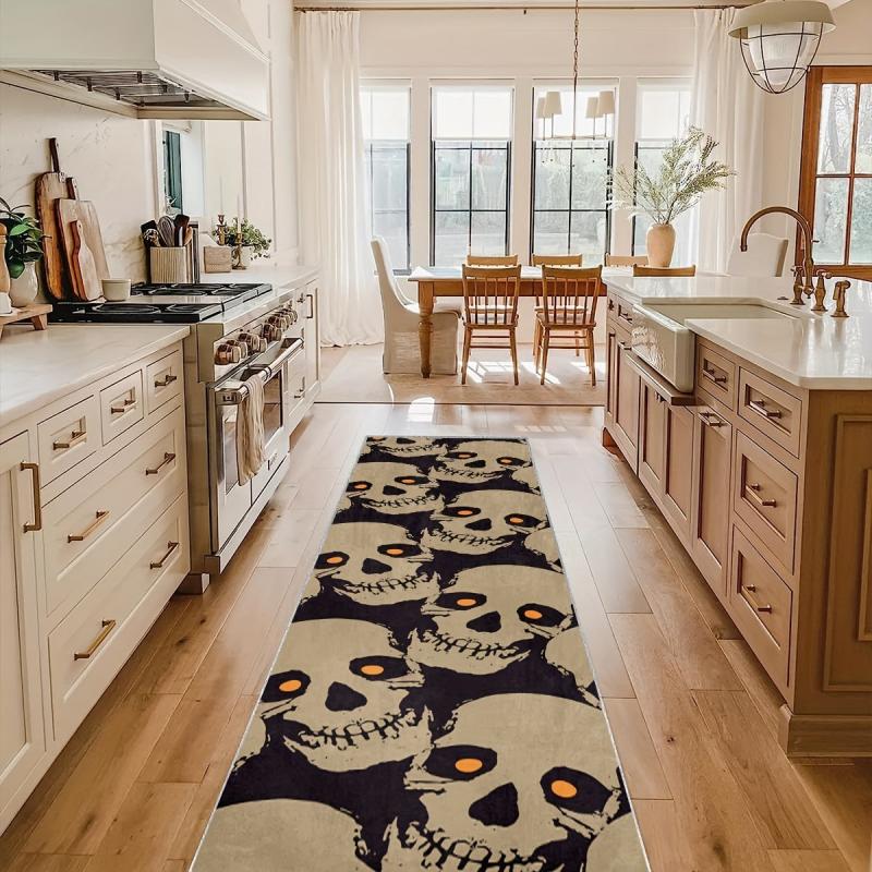 Gothic Skull Rug for Halloween Kitchen Non Slip Washable