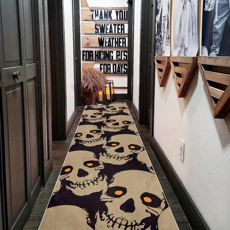 Gothic Skull Rug for Halloween Kitchen Non Slip Washable