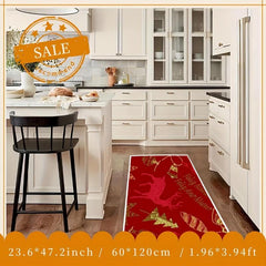 Christmas Element Pattern Red Carpet Non Slip Floor Mat