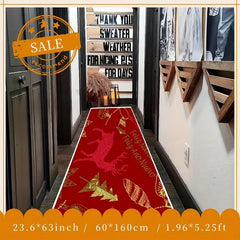 Christmas Element Pattern Red Carpet Non Slip Floor Mat