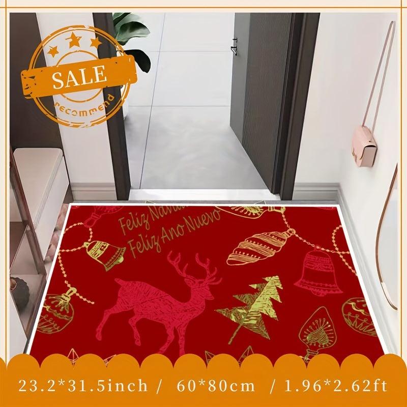 Christmas Element Pattern Red Carpet Non Slip Floor Mat