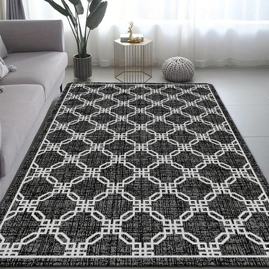 Geometric Pattern Shaggy Area Rug Non Slip Machine Washable