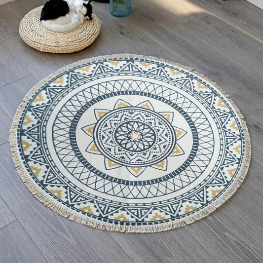 Boho Round Area Rug Vintage Non Slip Throw Floor Mat Handwoven Tassel