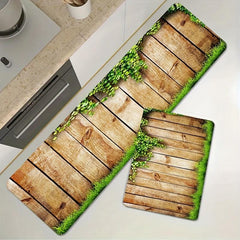 Wooden Print Non Slip Kitchen Floor Mat - Flannel Material