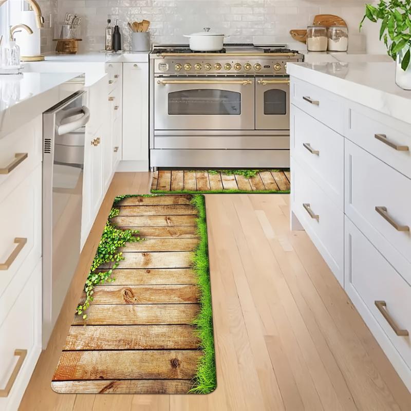 Wooden Print Non Slip Kitchen Floor Mat - Flannel Material