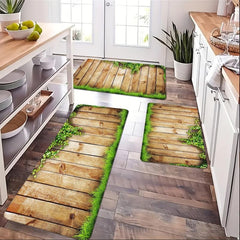 Wooden Print Non Slip Kitchen Floor Mat - Flannel Material