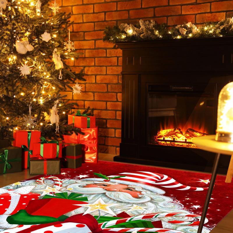 Christmas Pattern Carpet Festive Santa Claus Non Slip Floor Rug