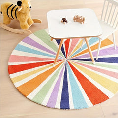 Rainbow Round Rug Colorful Boho Kids Rug Ultra Soft Washable Nursery Rug