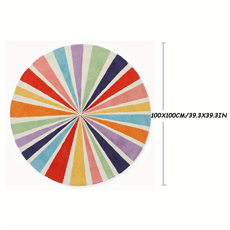 Rainbow Round Rug Colorful Boho Kids Rug Ultra Soft Washable Nursery Rug