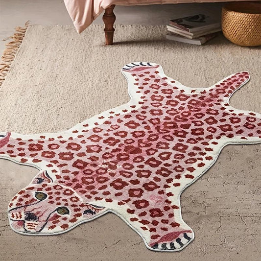 Leopard Patterned Carpet Mat Animal Patterned Mirror Front Floor Mat Short Plush