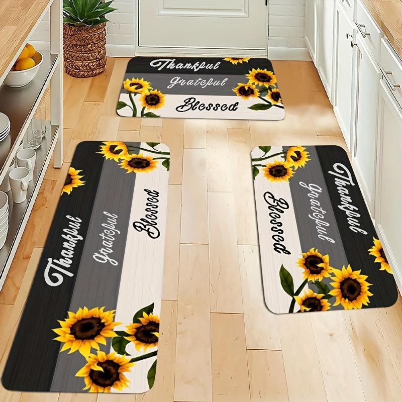 Sunflower Kitchen Floor Mat Non Slip Waterproof Dirt Resistant Washable Doormat