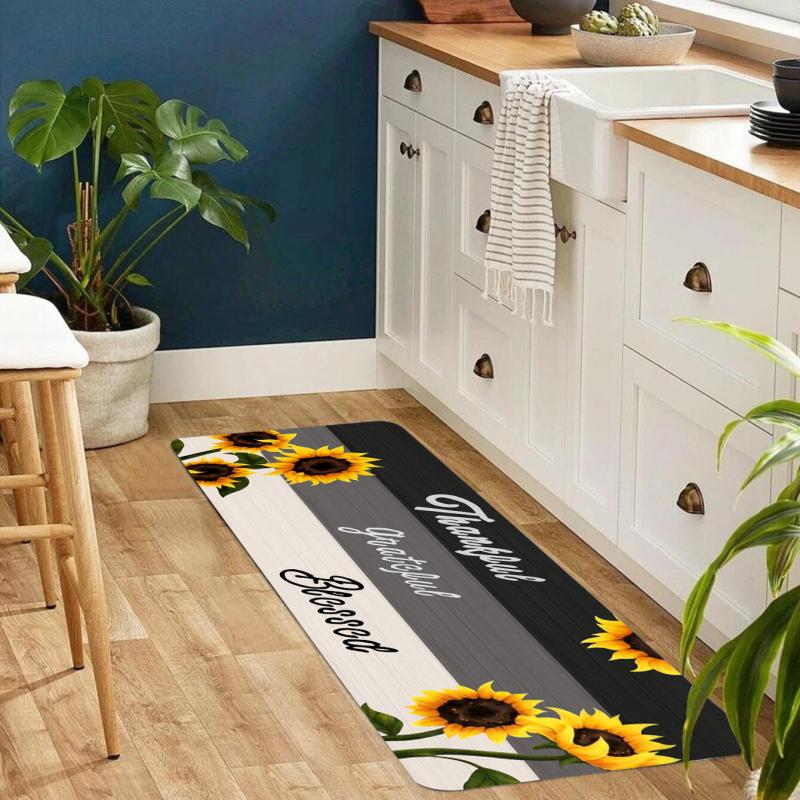 Sunflower Kitchen Floor Mat Non Slip Waterproof Dirt Resistant Washable Doormat