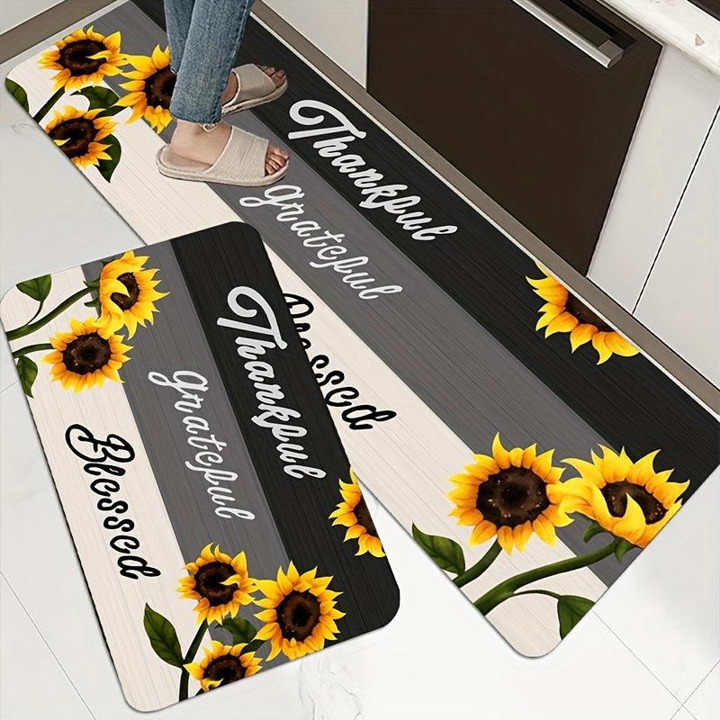 Sunflower Kitchen Floor Mat Non Slip Waterproof Dirt Resistant Washable Doormat