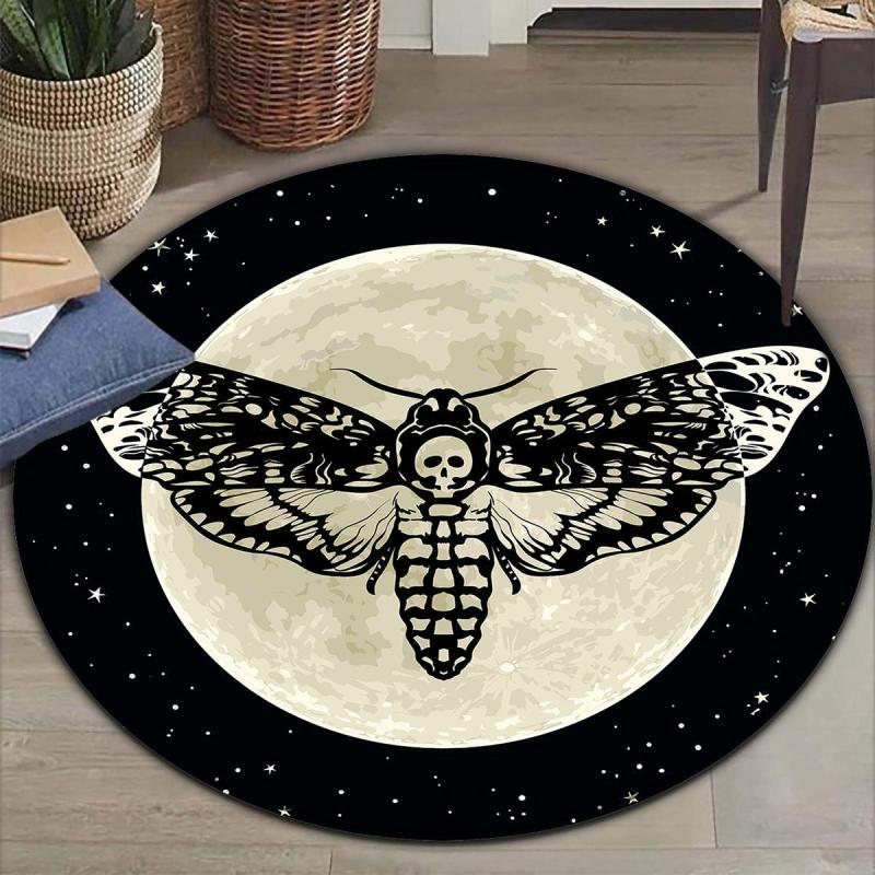 Butterfly Moth Print Round Rug Washable Carpet