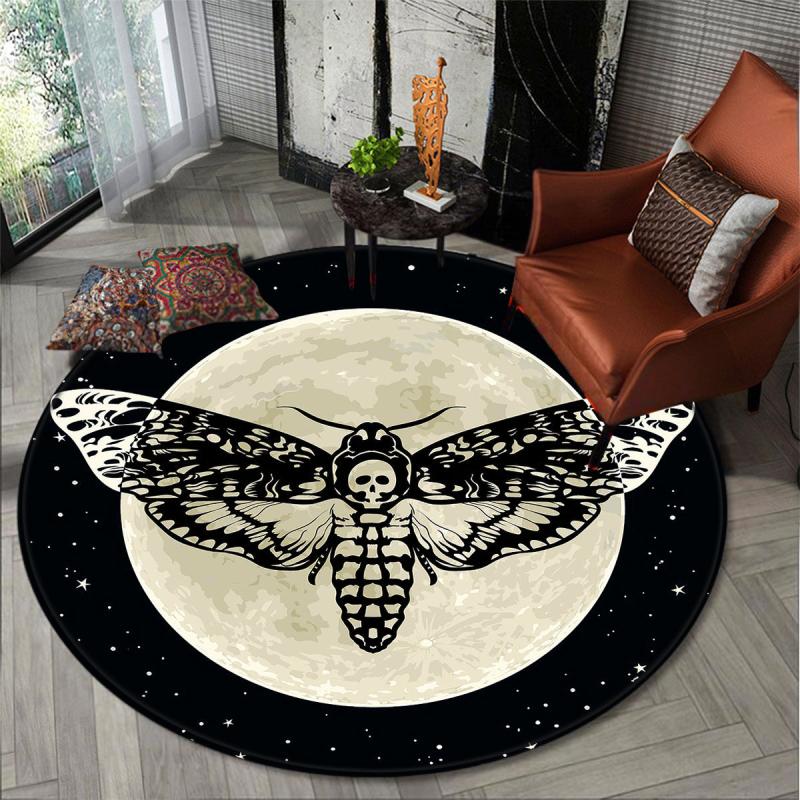 Butterfly Moth Print Round Rug Washable Carpet