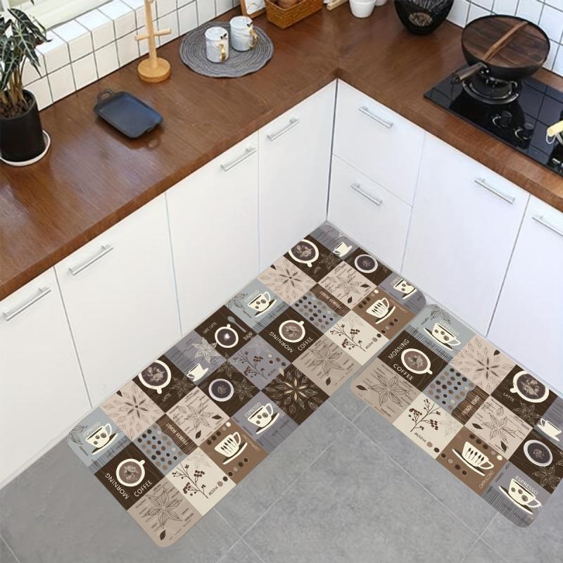 Coffee Print Kitchen Mat Anti Slip Polyester Carpet