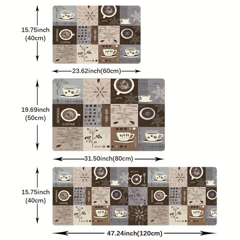 Coffee Print Kitchen Mat Anti Slip Polyester Carpet