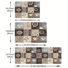 Coffee Print Kitchen Mat Anti Slip Polyester Carpet